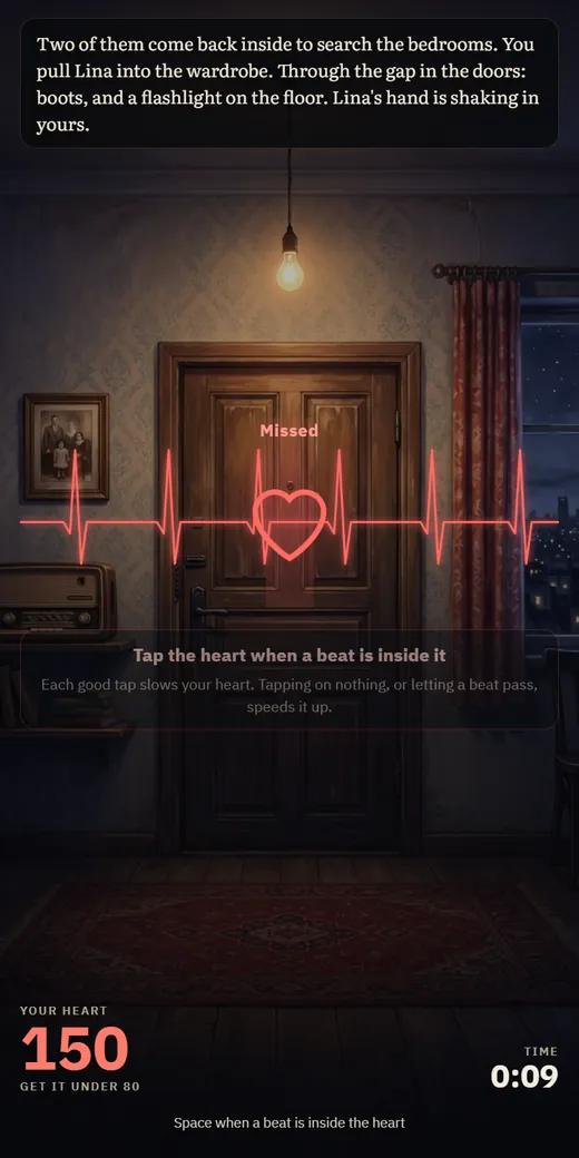A skill moment: keep your heartbeat down while hiding in the wardrobe